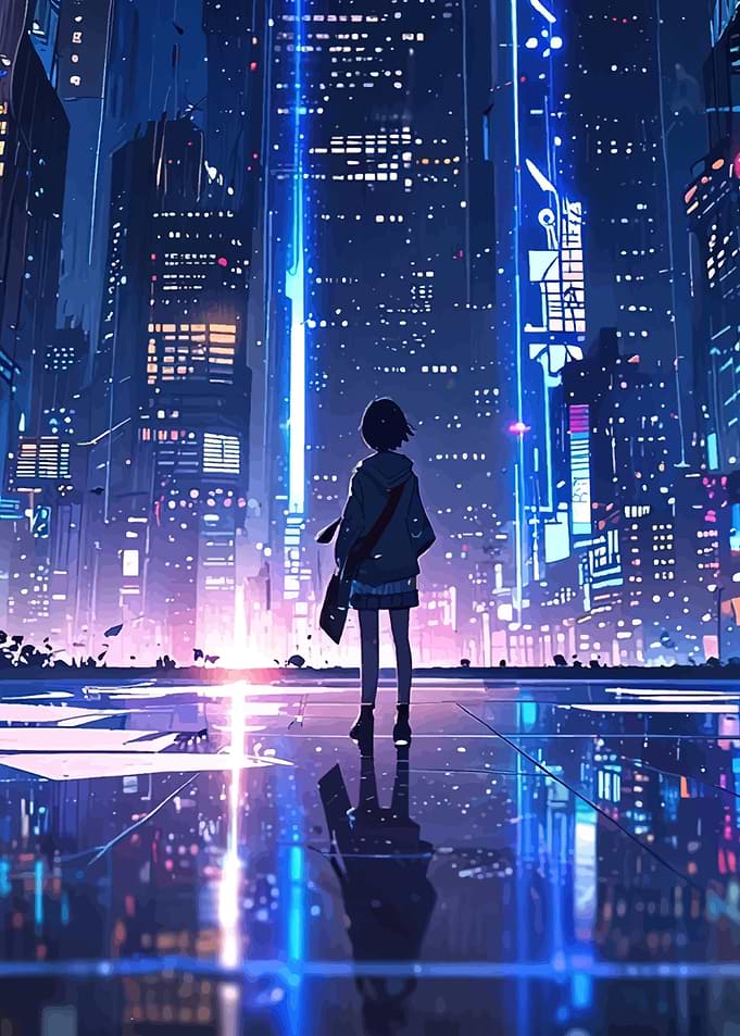 Anime Girl in Futuristic City