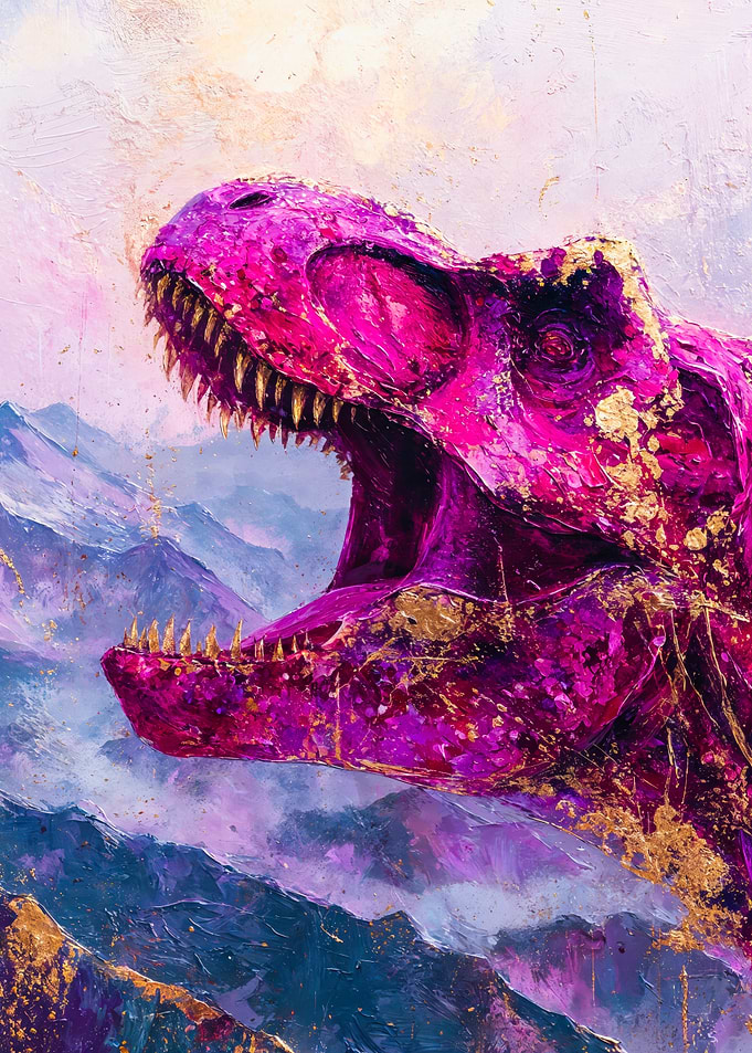 Magenta T-Rex Oil Painting Gold