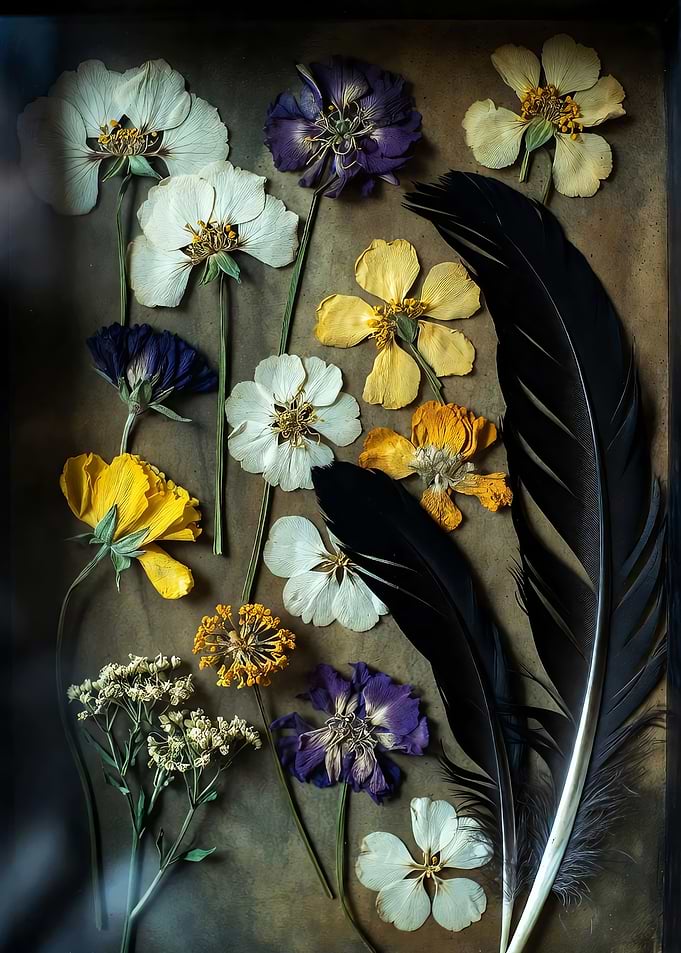 Flowers and Feathers Still Life