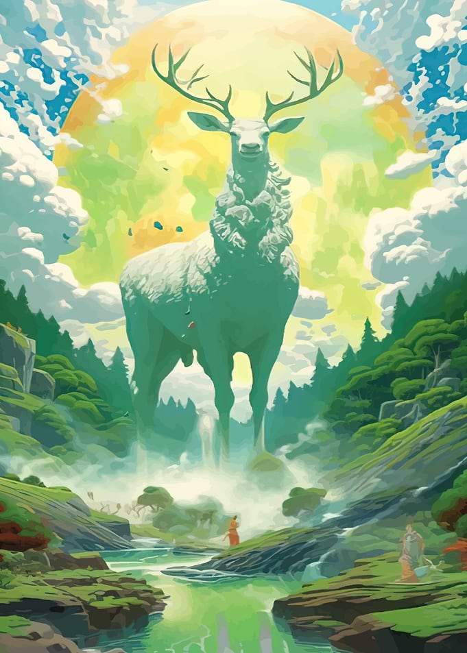 Giant Stag in Mystical Landscape