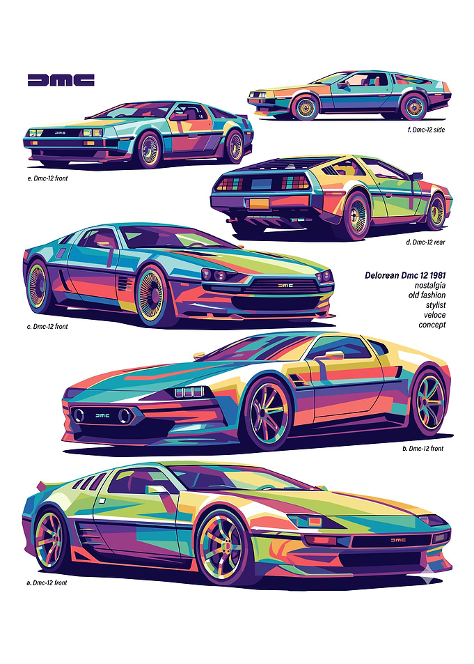 Colorful DeLorean DMC-12 Art