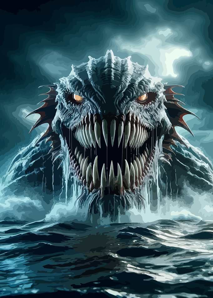 Monstrous Sea Creature Emerging from Water