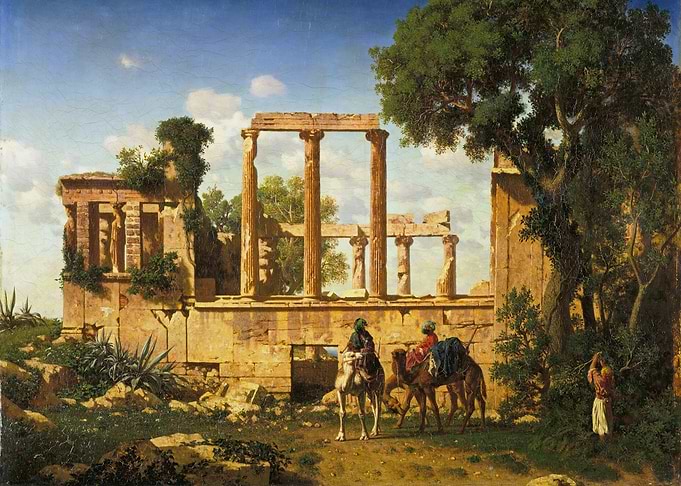 Ancient Ruins with Camel Caravan