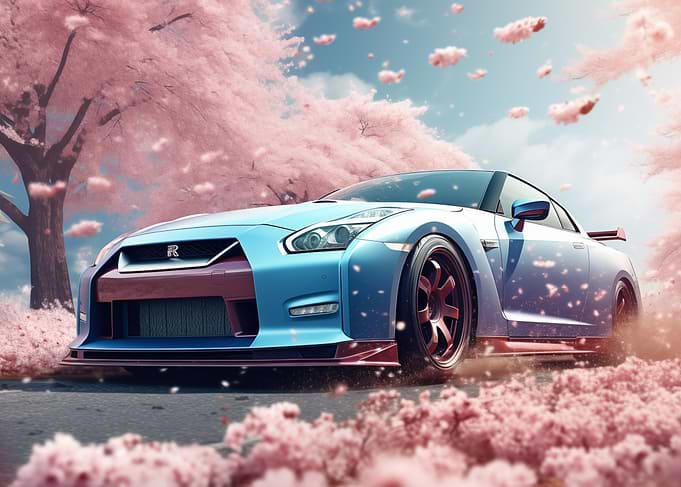 Nissan with Cherry Blossoms