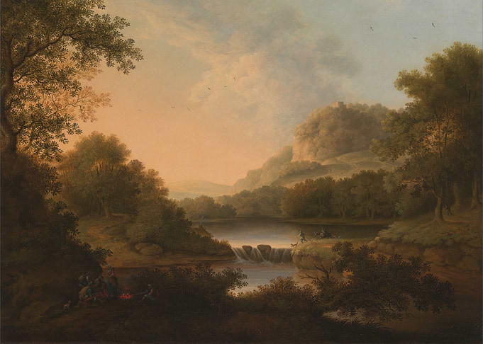 Pastoral Landscape with Waterfall and Figures