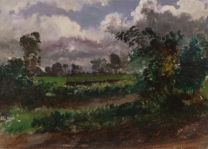 Impressionistic Landscape with Clouds and Trees