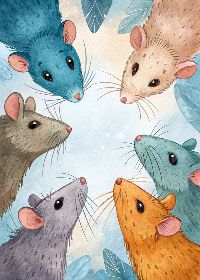 Five Watercolor Rats Looking Up