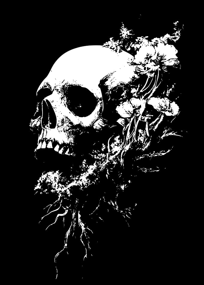 Skull with Flowers and Roots