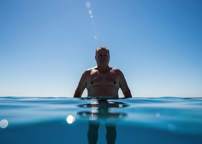 Man in Pool Under Blue Sky