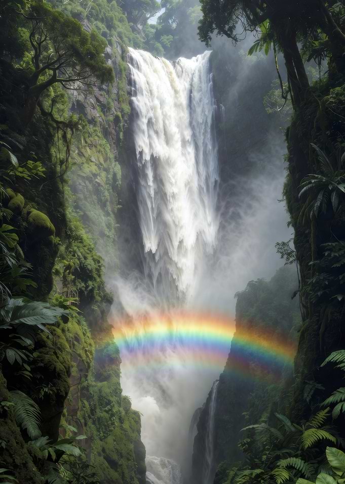 Misty Waterfall with Rainbow