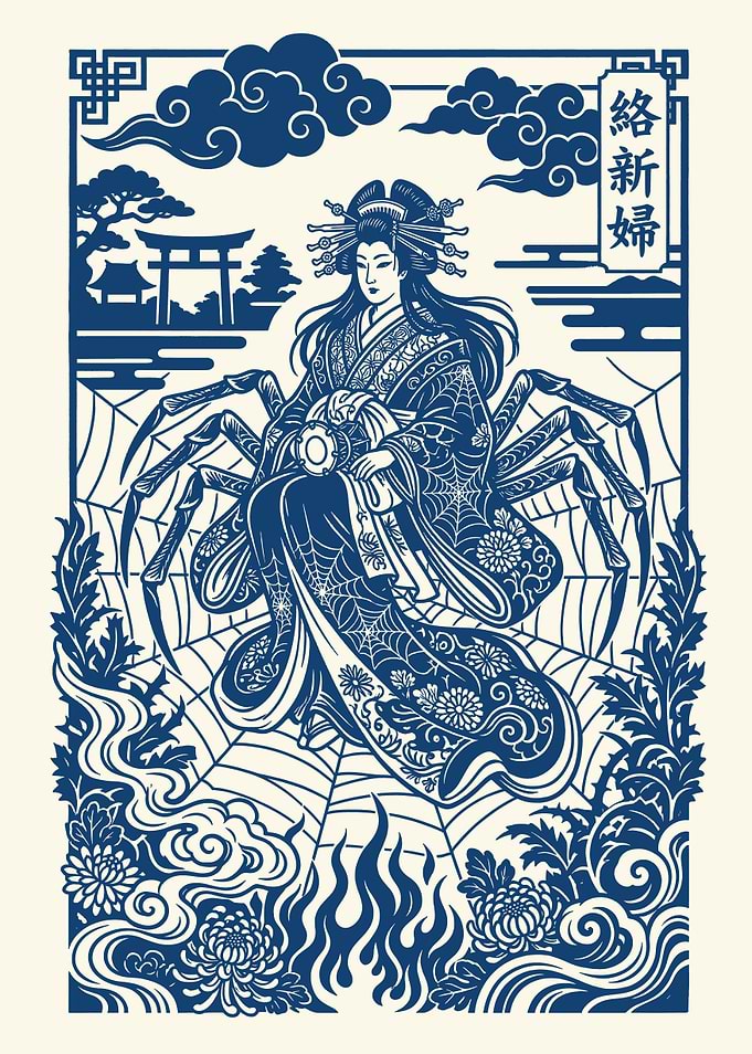 Spider Woman with Japanese Motifs