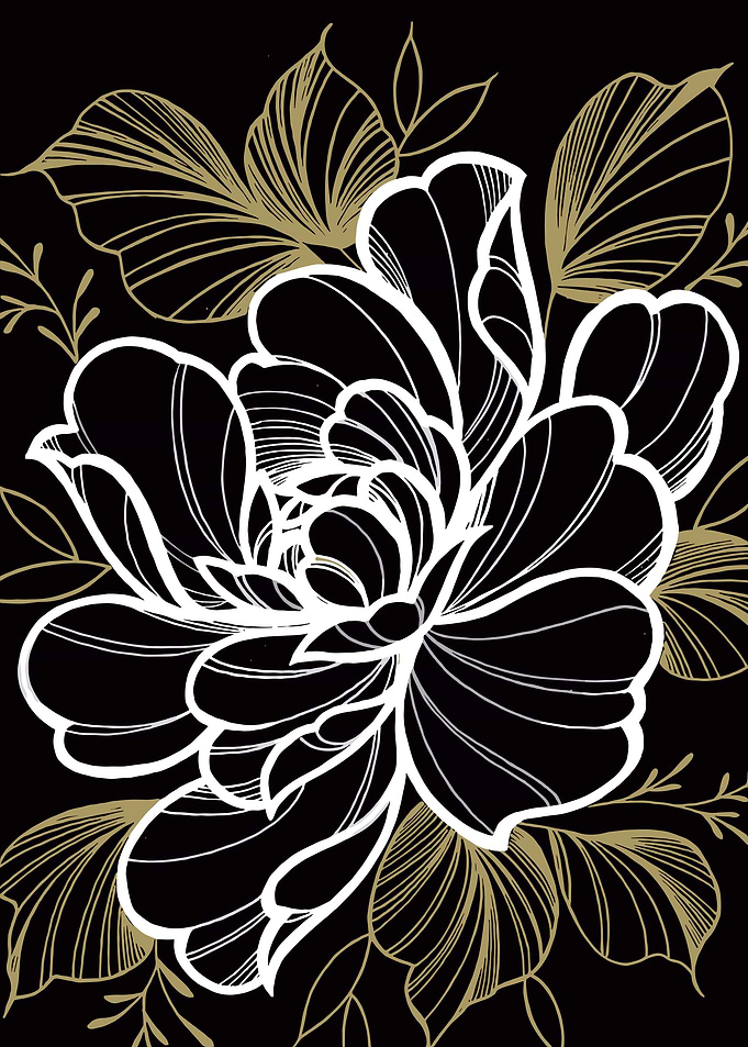 Black and White Floral Illustration