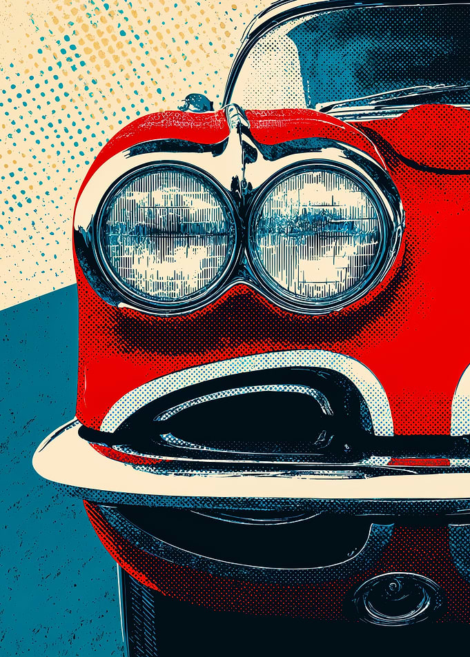 Vintage Red Car Pop Art