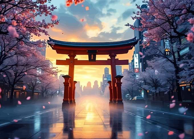 Torii Gate with Cherry Blossoms