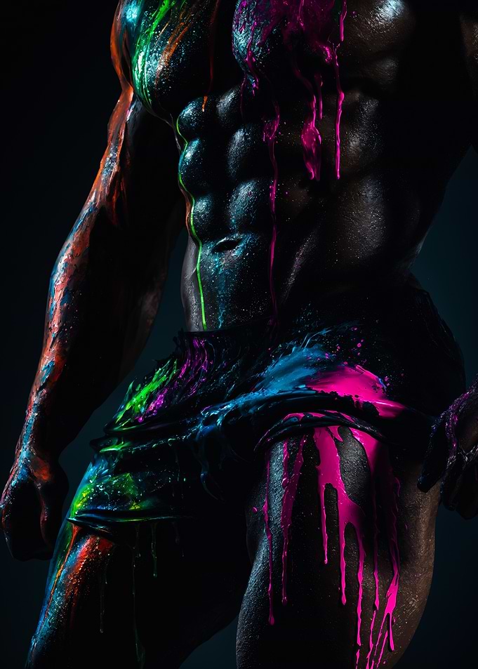 Neon Paint Dripping Muscular Torso