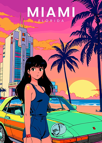 Miami Retro Anime Sunset