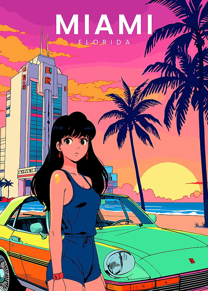 Miami Retro Anime Sunset