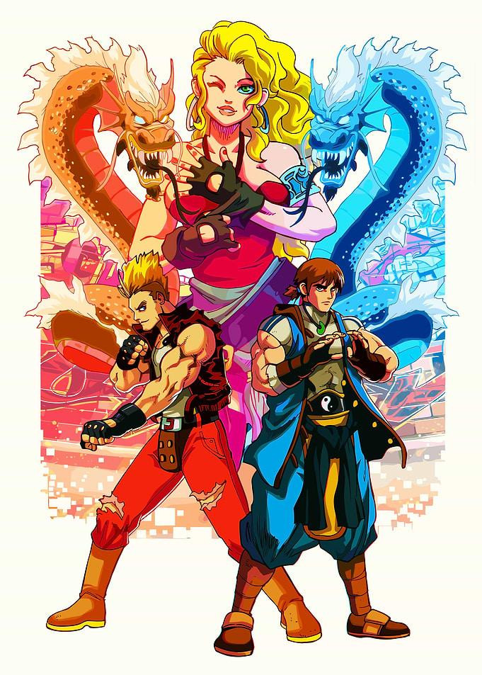 Retro Fighting Game Characters with Dragons