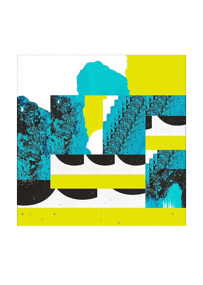 Abstract Geometric Collage with Teal and Yellow