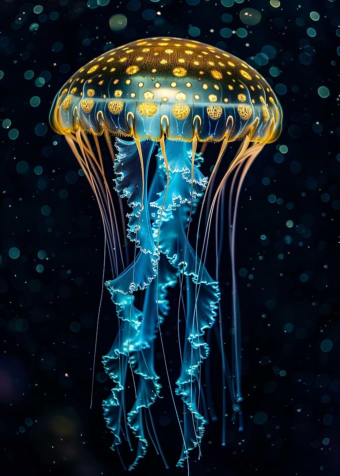 Bioluminescent Jellyfish in Dark Water