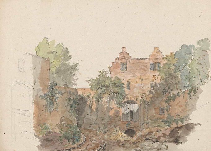 Watercolor painting of a historic building