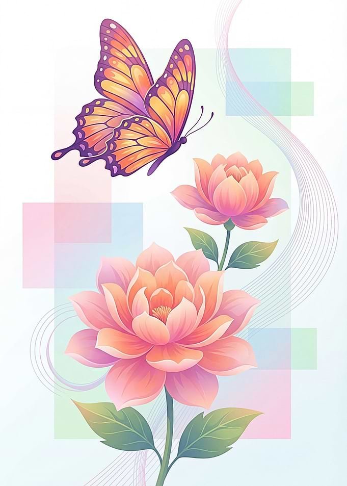 Butterfly and Lotus Flowers