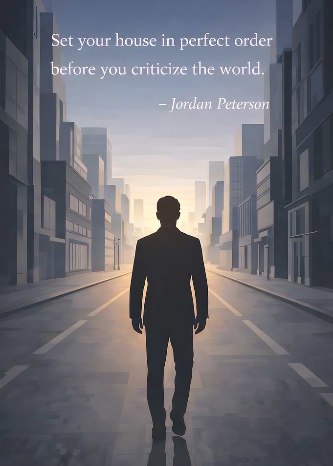 Man walking in city with quote