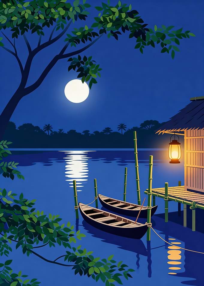Moonlit Tropical Night Scene