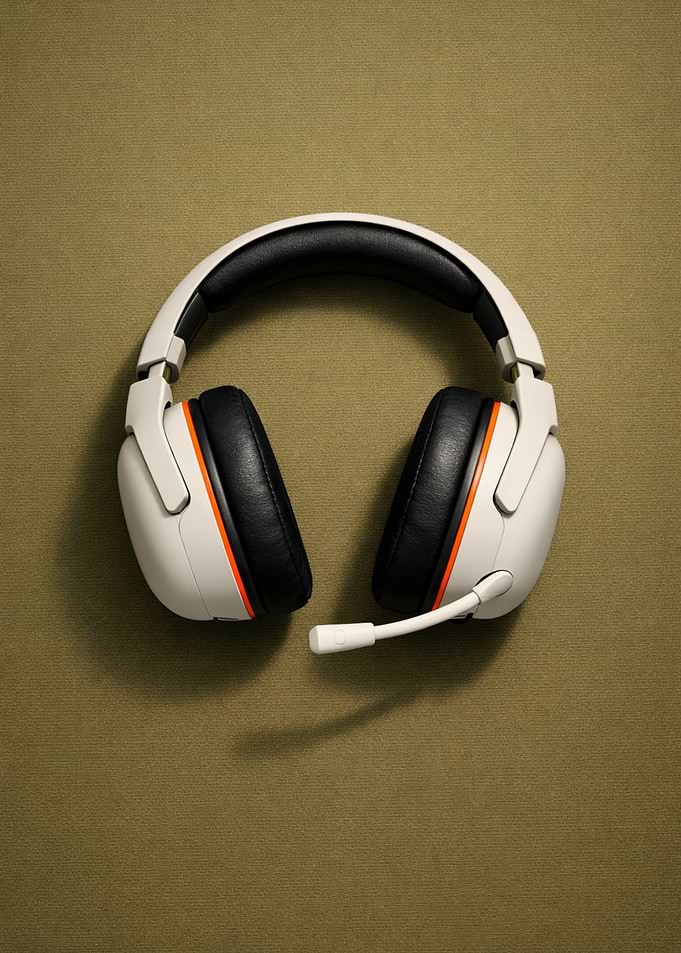 White Gaming Headphones with Orange Accents