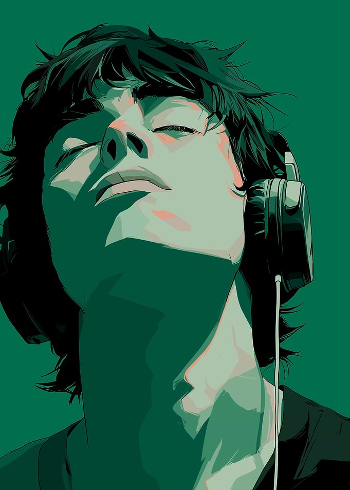 Person listening to music with headphones