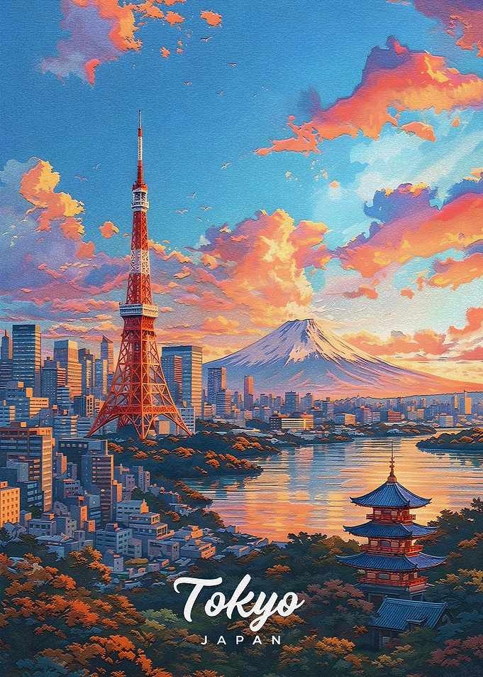 Tokyo Cityscape with Mount Fuji