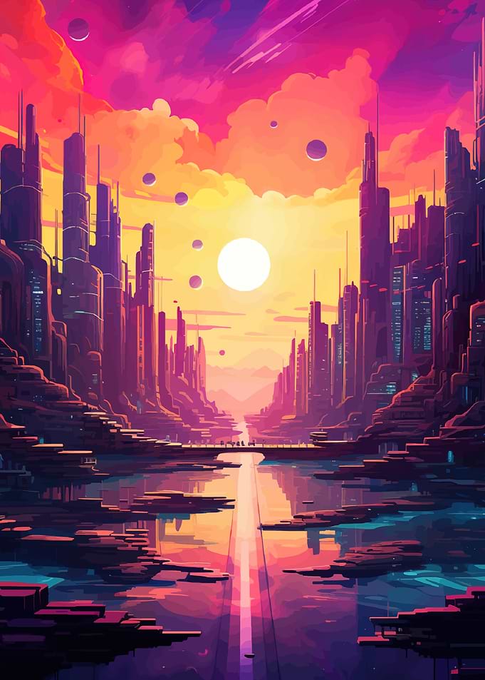 Futuristic Cityscape at Sunset