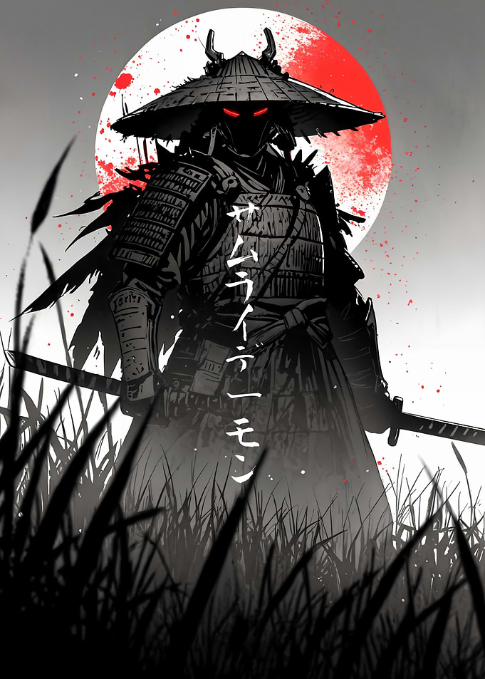 Samurai Warrior with Red Moon