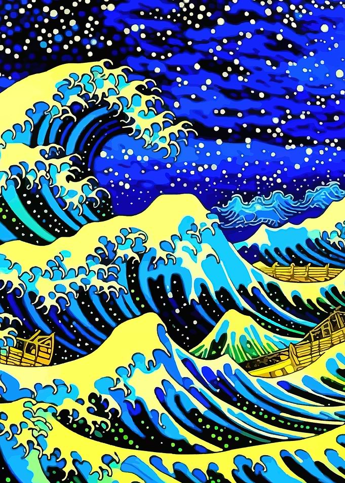 Stylized Great Wave with Boats