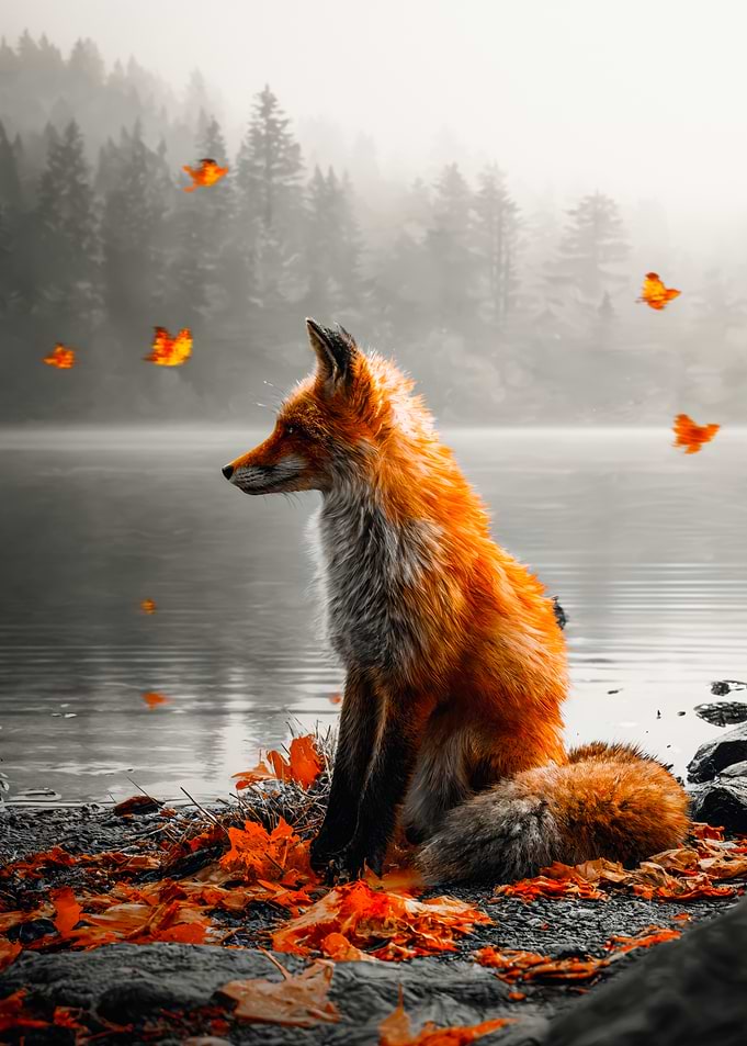 Red Fox In Autumn Landscape