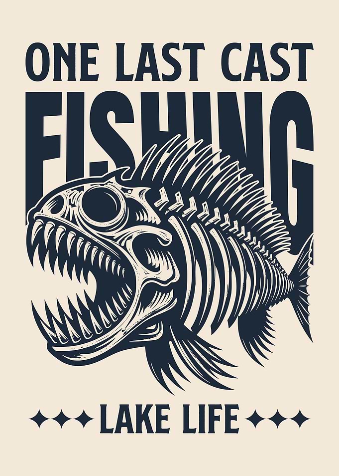 One Last Cast – Fishing Skeleton Poster | Lake Life Fishing Wall Art