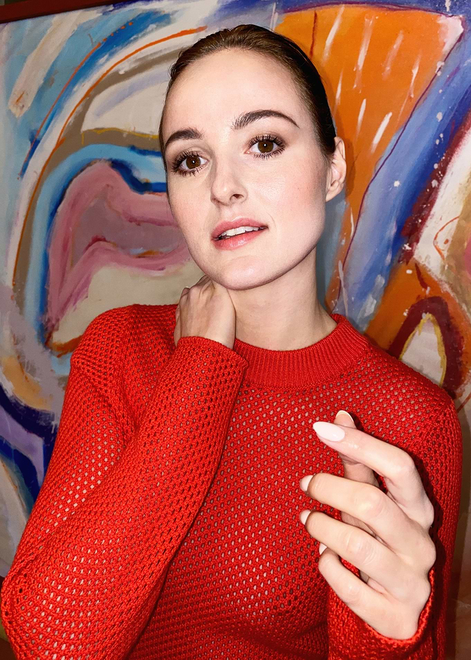 renate reinsve in Red Sweater Posing