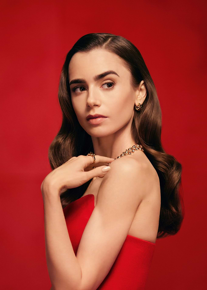 Lily Collins in Red Dress