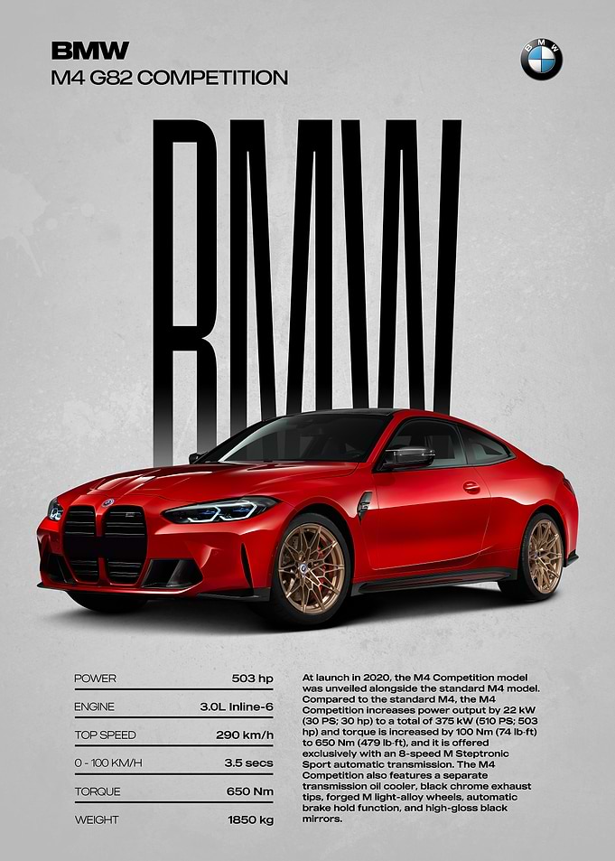 BMW M4 G82 Competition Car Poster