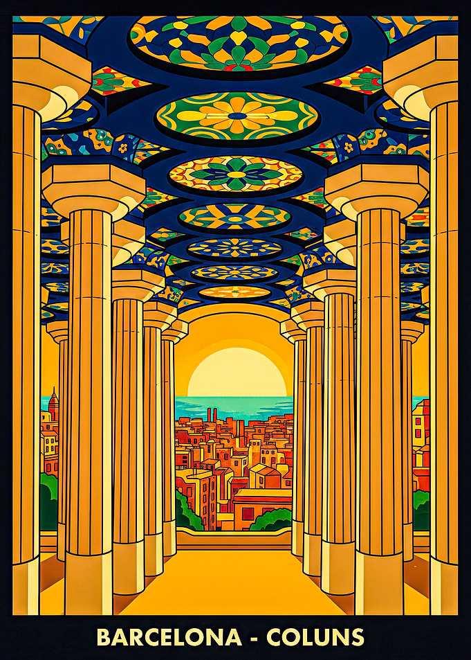 Barcelona Columns Cityscape Sunset