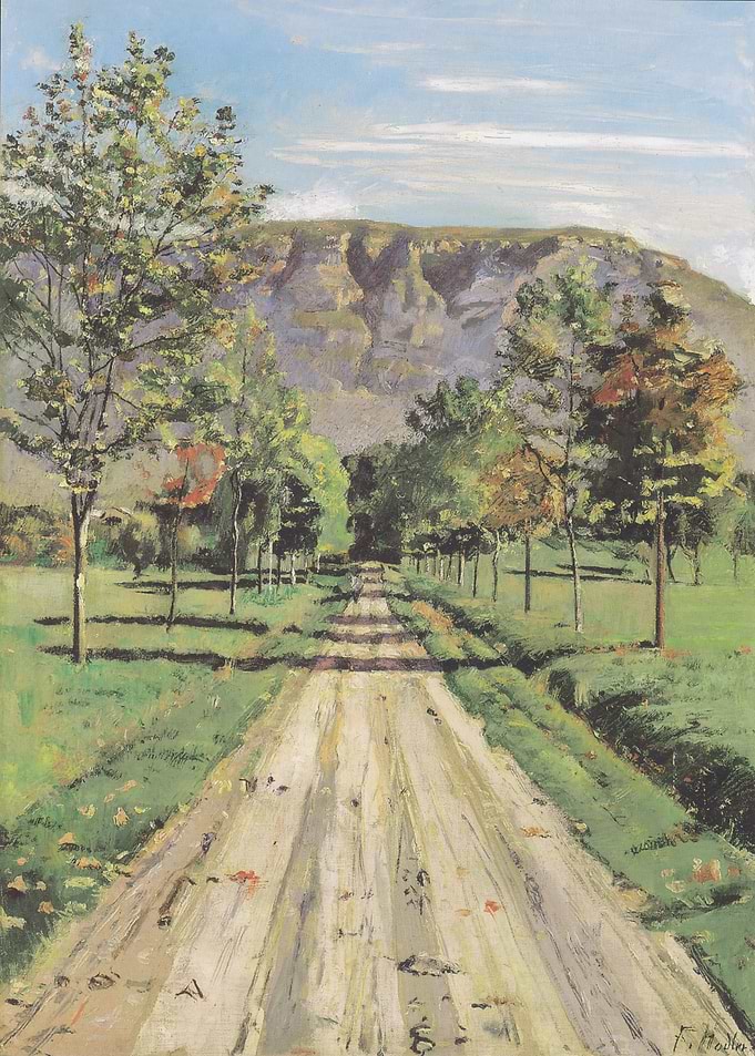 Impressionist Landscape with Dirt Road and Mountain