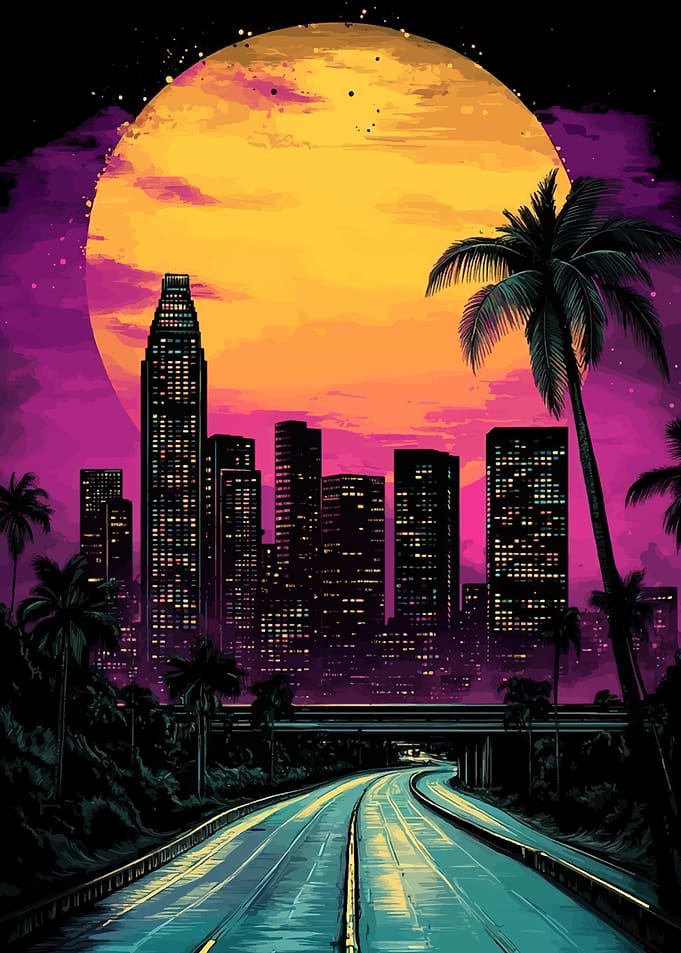 Retro Cityscape at Sunset