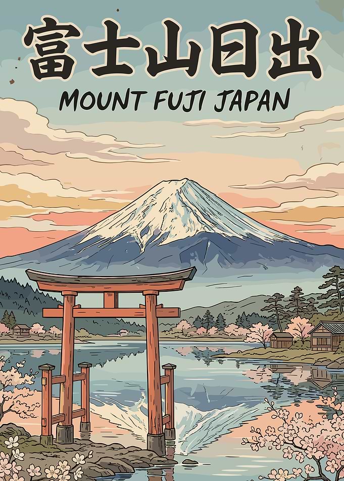 Mount Fuji Sunrise with Torii Gate