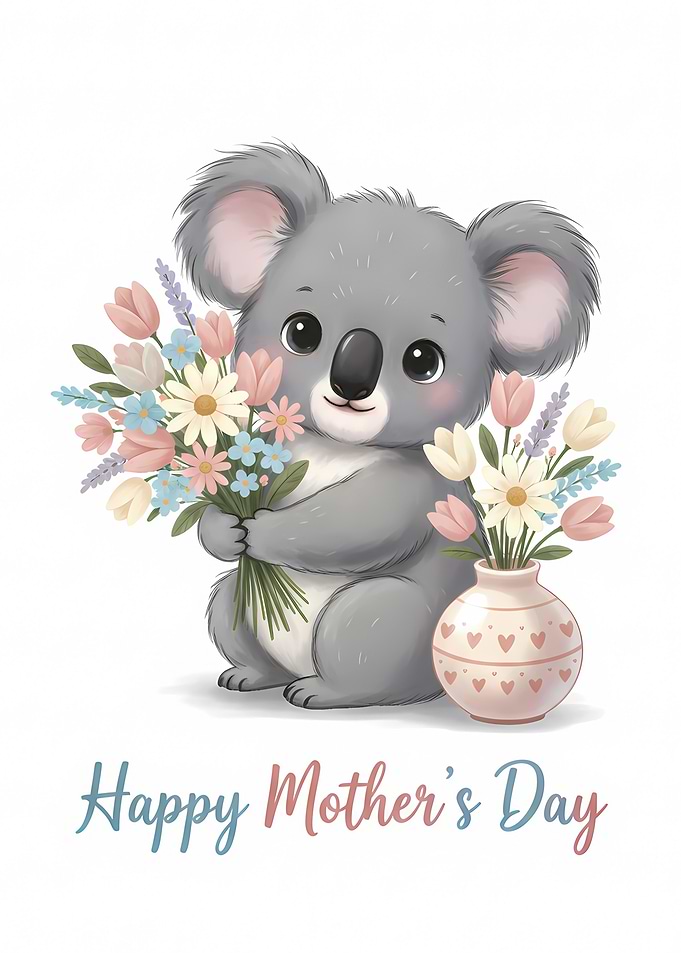 Cute Koala with Flowers for Mother's Day
