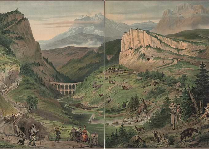 Alpine Landscape with Railway and Village