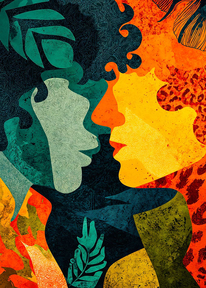 Abstract Couple Kissing Collage Art