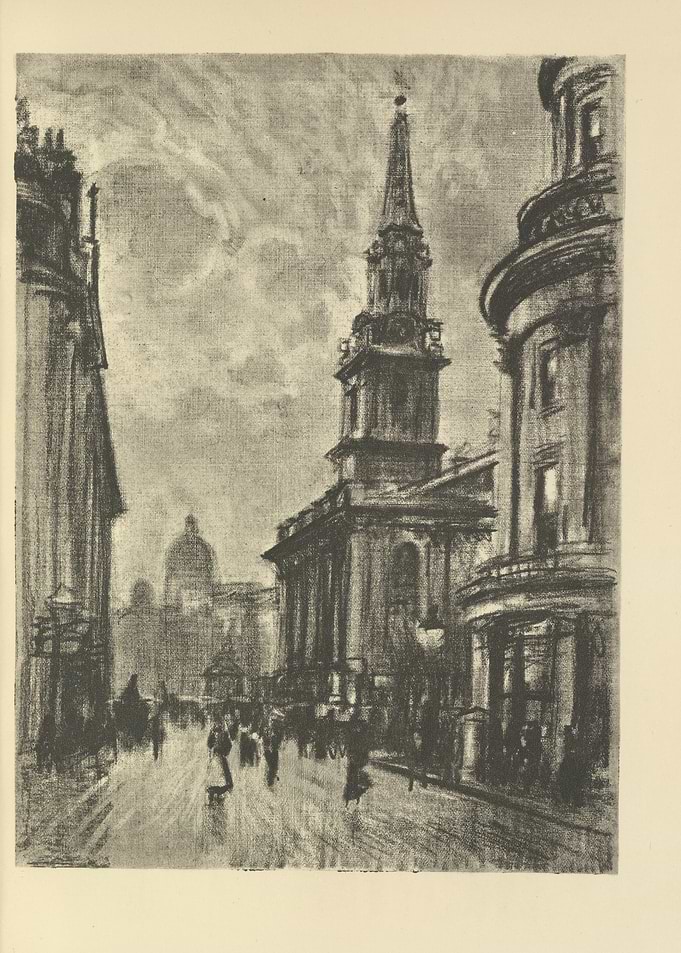 City Street with Church Spire