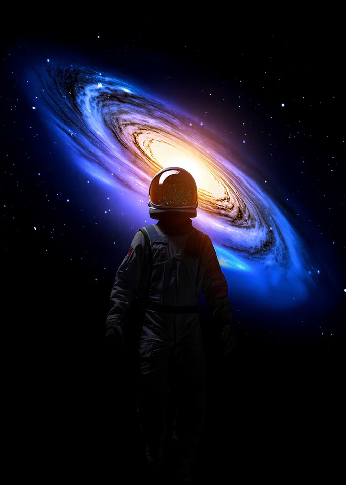 Astronaut Facing Spiral Galaxy