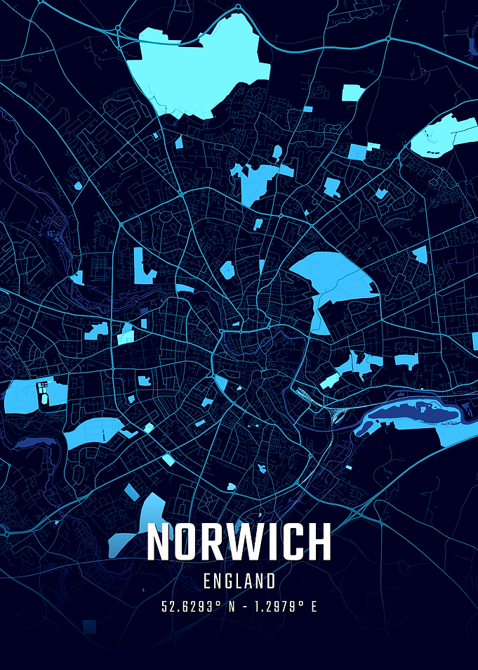 Norwich England Midnight City Map
