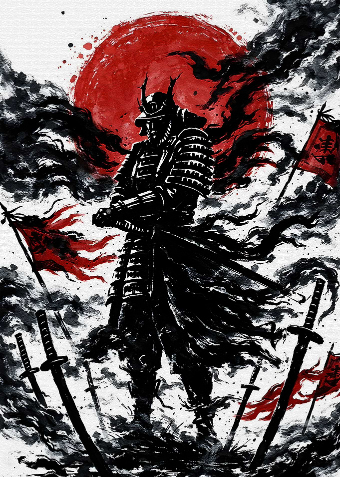 Samurai Warrior Under a Red Sun